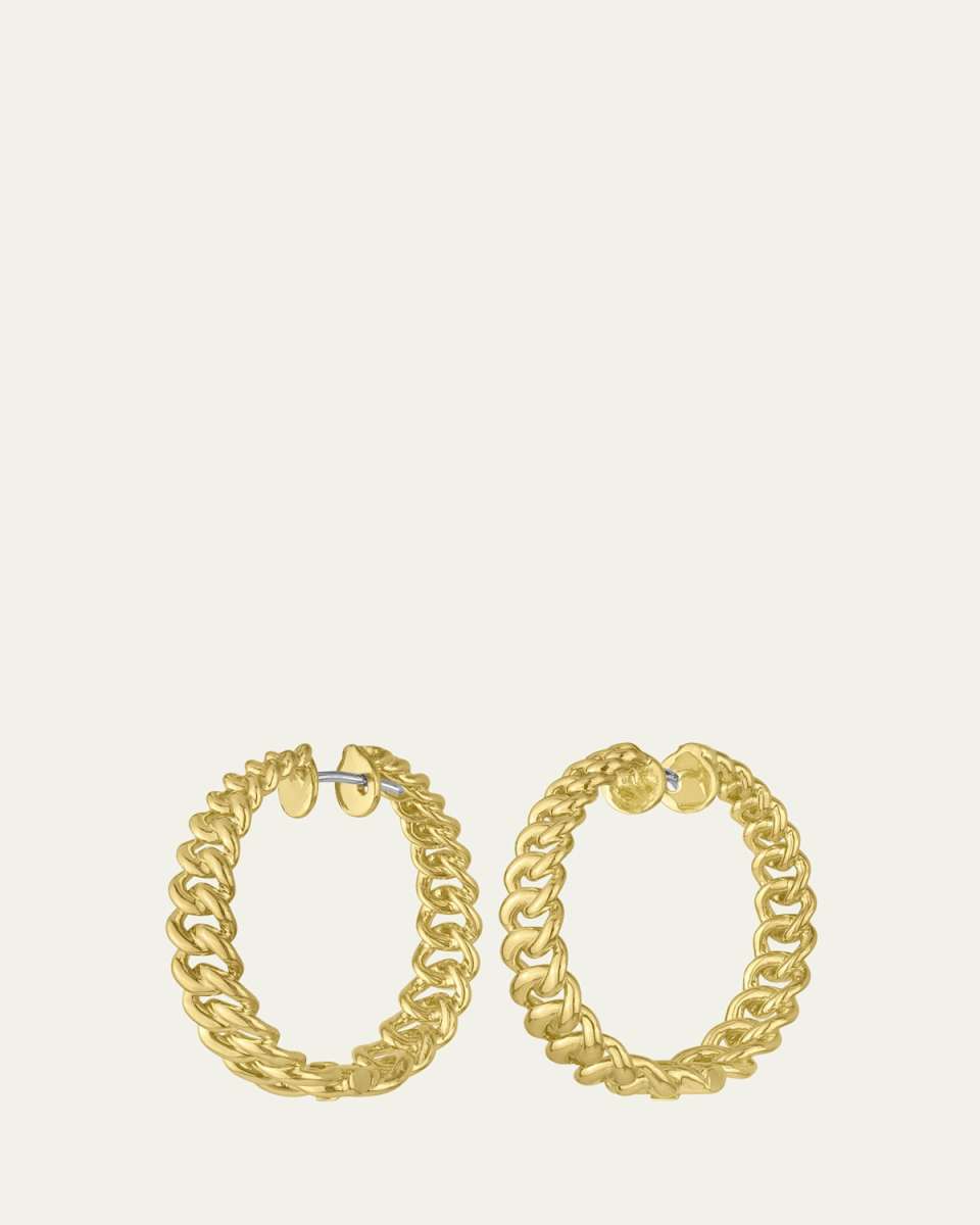 18K Yellow Gold 30mm Cuban Chain Hoop Earrings